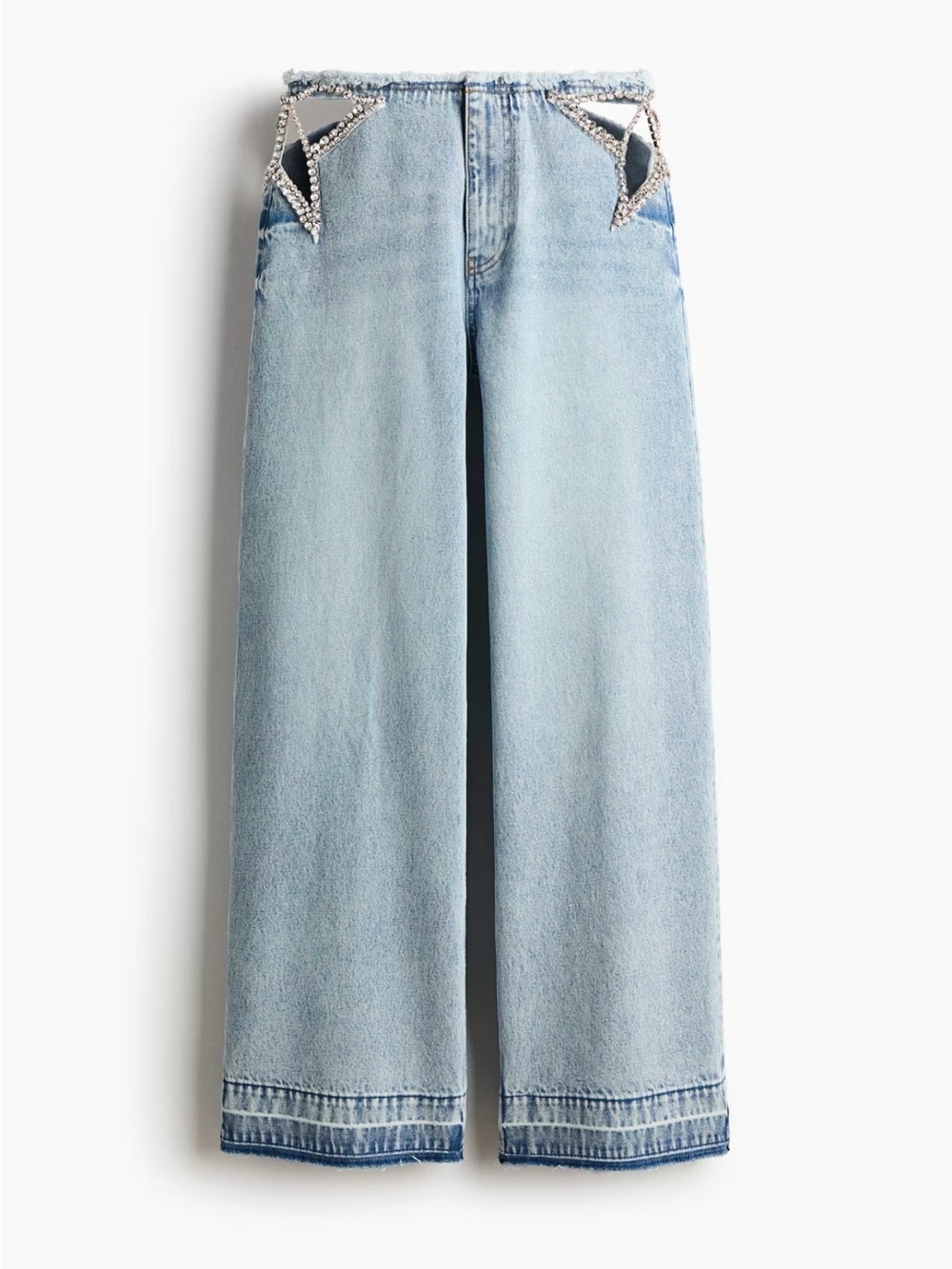 Stella McCartney H&M Light Blue Wide-Leg Jeans with Crystal Waist Detail